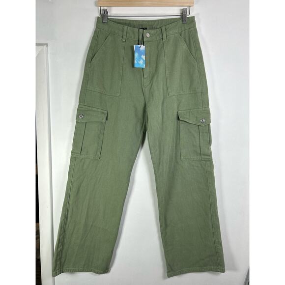 Cider Alessia Green Cargo Jeans L NWT - Picture 2 of 9